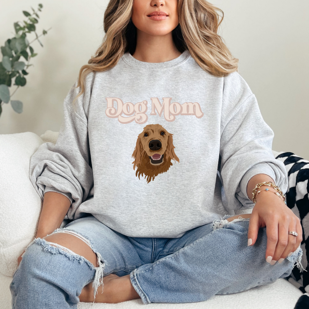 "Dog mom"  Furever Pet collection Custom Pet Portrait graphic crewneck Sweater