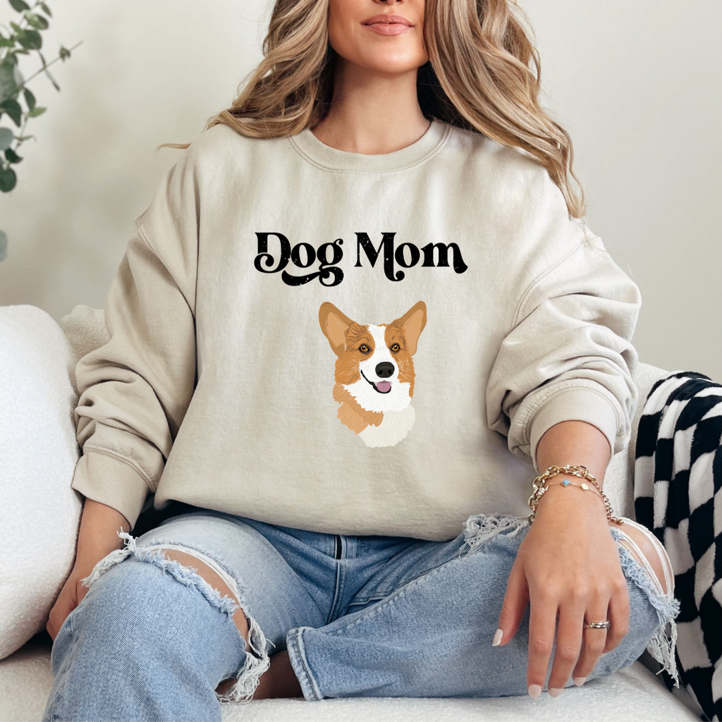 *CUSTOM* "Dog Mom" Hand-Drawn Pet Portrait Crewneck Sweater
