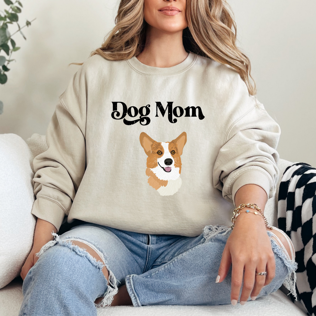 "Dog mom"  Furever Pet collection Custom Pet Portrait graphic crewneck Sweater