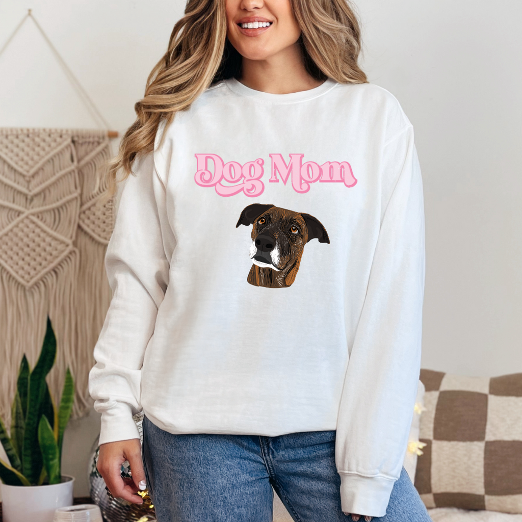 *CUSTOM* "Dog Mom" Hand-Drawn Pet Portrait Crewneck Sweater