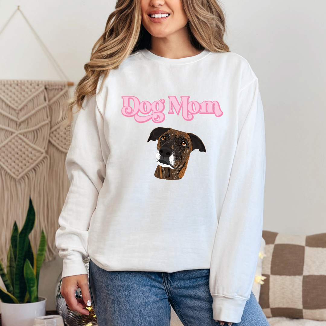 "Dog mom"  Furever Pet collection Custom Pet Portrait graphic crewneck Sweater