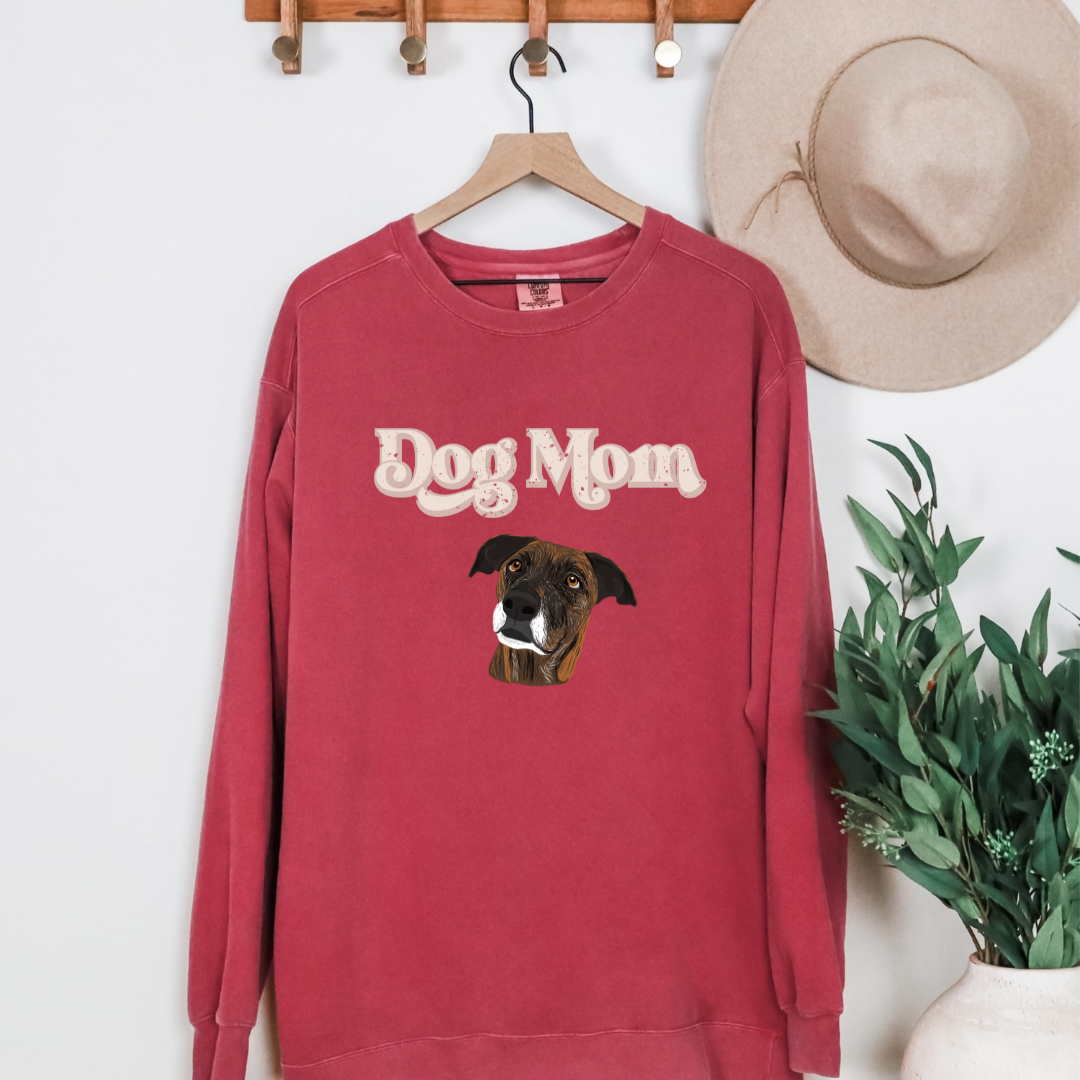 "Dog mom"  Furever Pet collection Custom Pet Portrait graphic crewneck Sweater