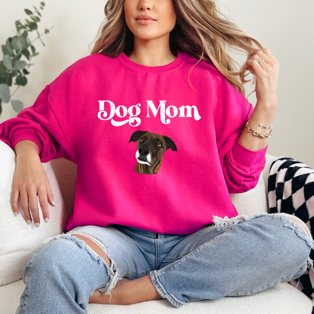 "Dog mom"  Furever Pet collection Custom Pet Portrait graphic crewneck Sweater