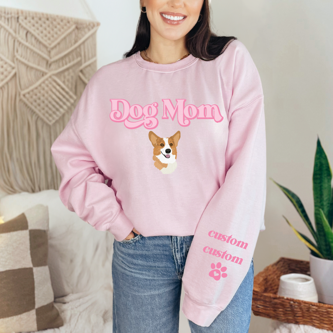 "Dog mom"  Furever Pet collection Custom Pet Portrait graphic crewneck Sweater