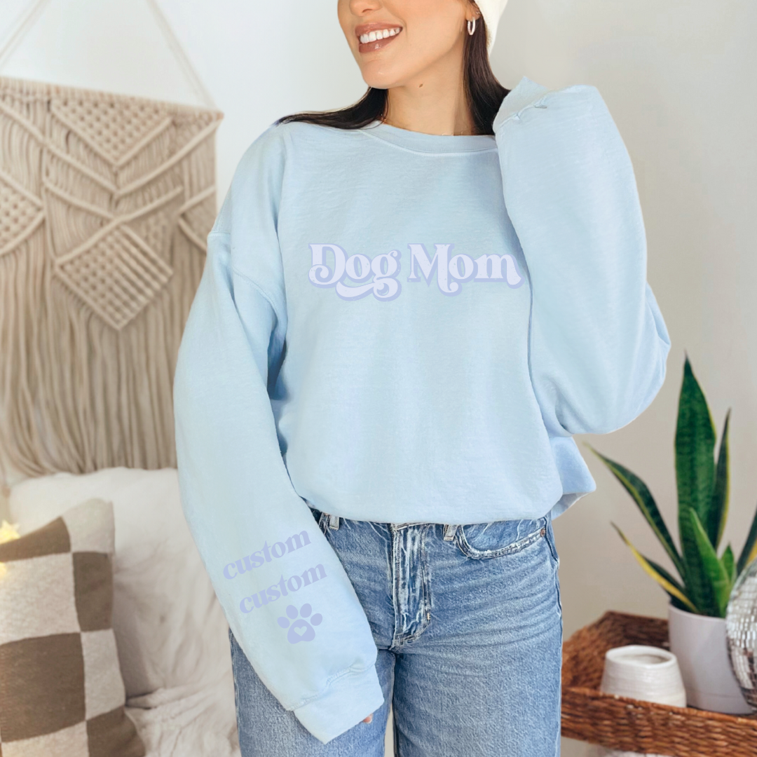 "Dog mom"  Furever Pet collection Custom Pet Portrait graphic crewneck Sweater