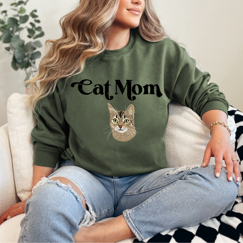 *CUSTOM* "Cat Mom" Hand-Drawn Pet Portrait Crewneck Sweater