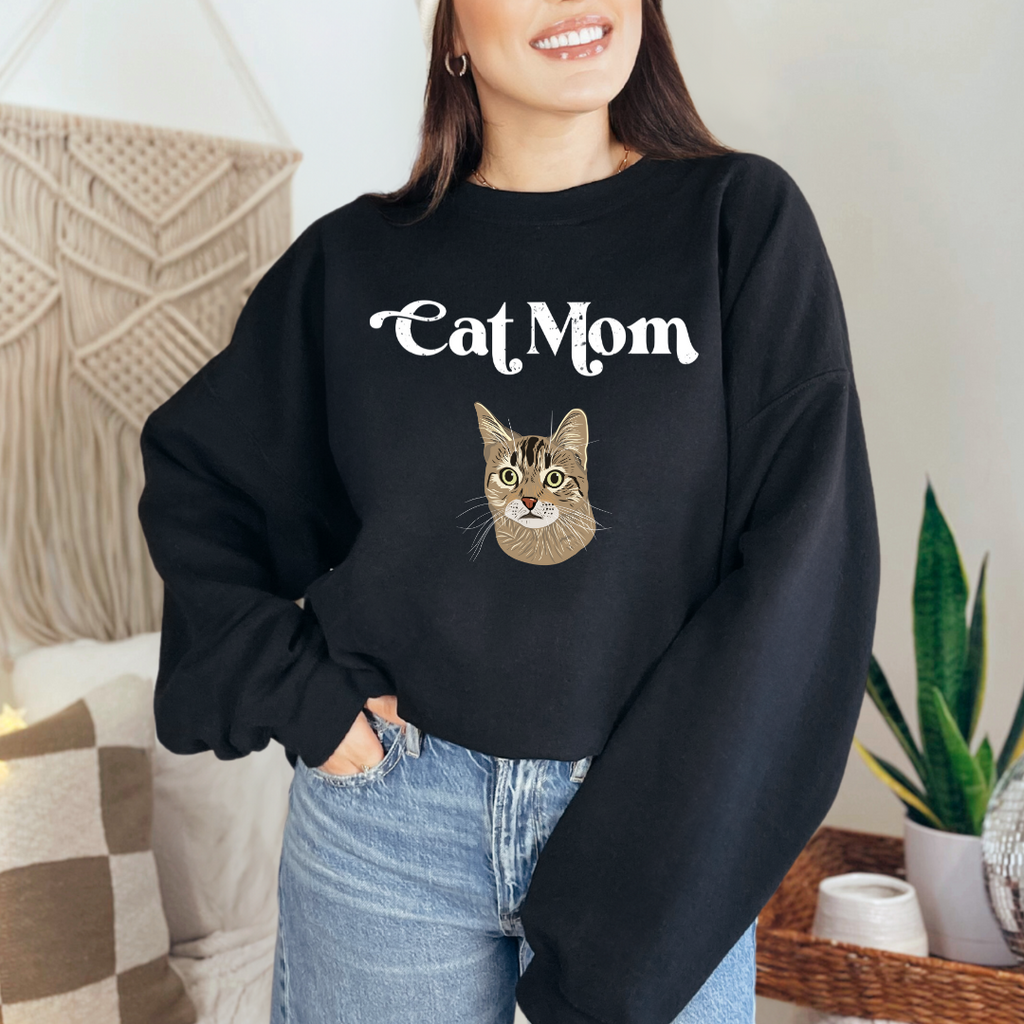 *CUSTOM* "Cat Mom" Hand-Drawn Pet Portrait Crewneck Sweater