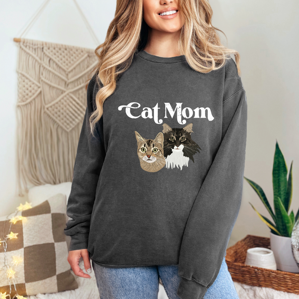 *CUSTOM* "Cat Mom" Hand-Drawn Pet Portrait Crewneck Sweater