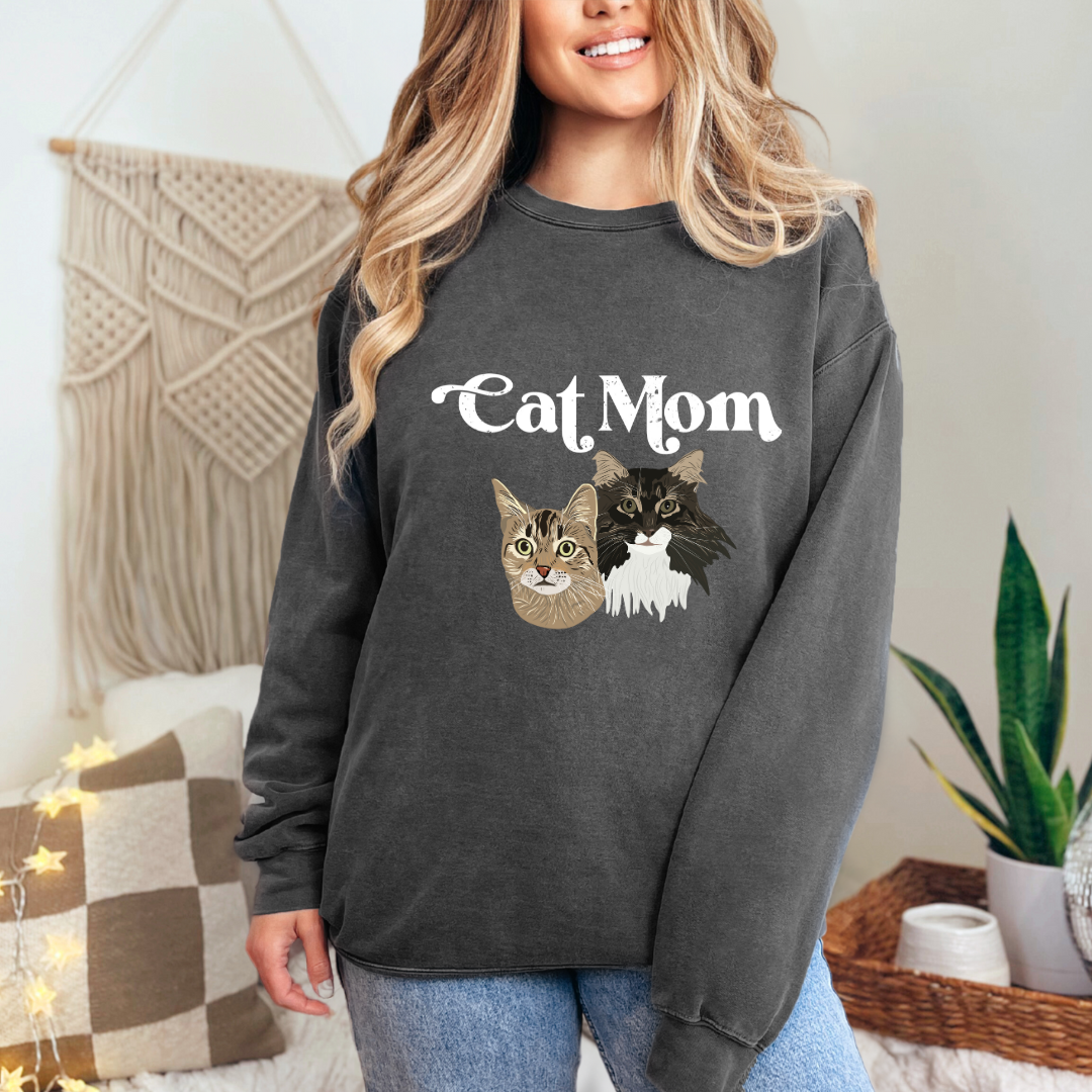 *CUSTOM* "Cat Mom" Hand-Drawn Pet Portrait Crewneck Sweater