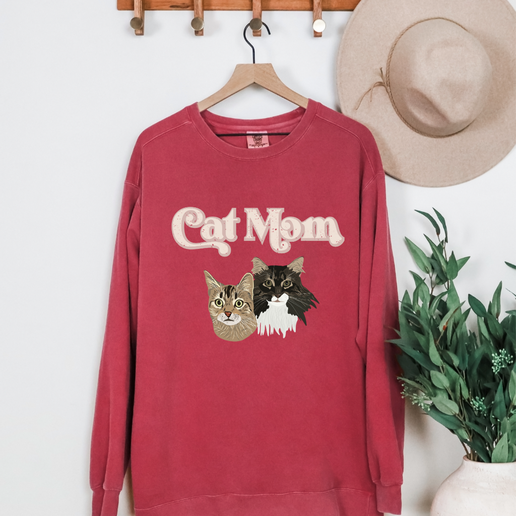 *CUSTOM* "Cat Mom" Hand-Drawn Pet Portrait Crewneck Sweater
