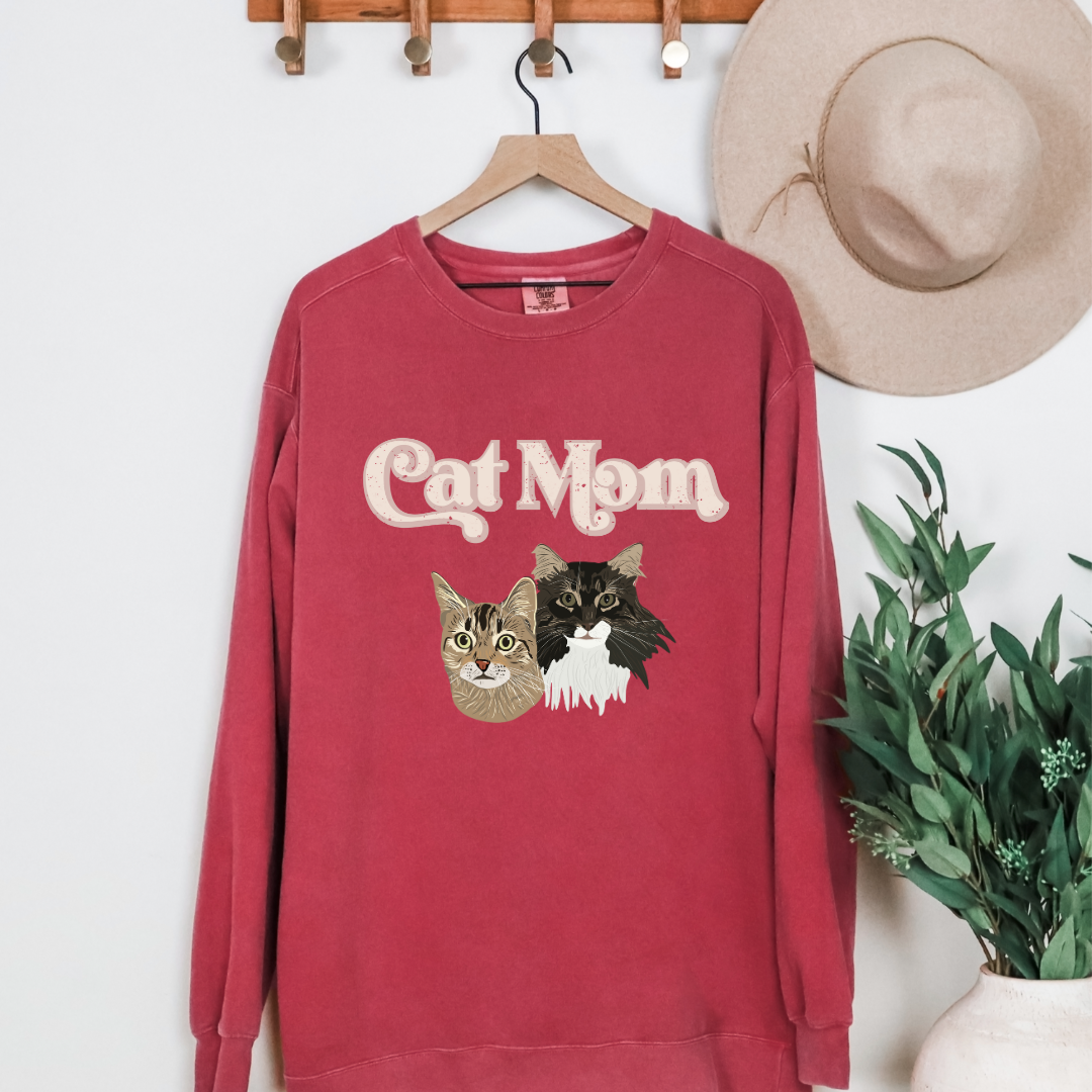 *CUSTOM* "Cat Mom" Hand-Drawn Pet Portrait Crewneck Sweater