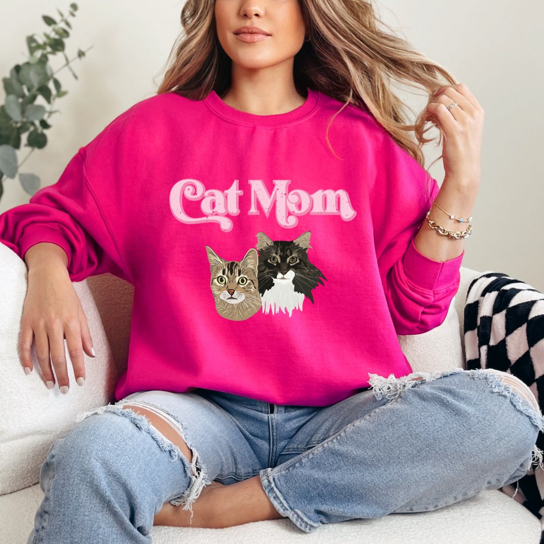 *CUSTOM* "Cat Mom" Hand-Drawn Pet Portrait Crewneck Sweater