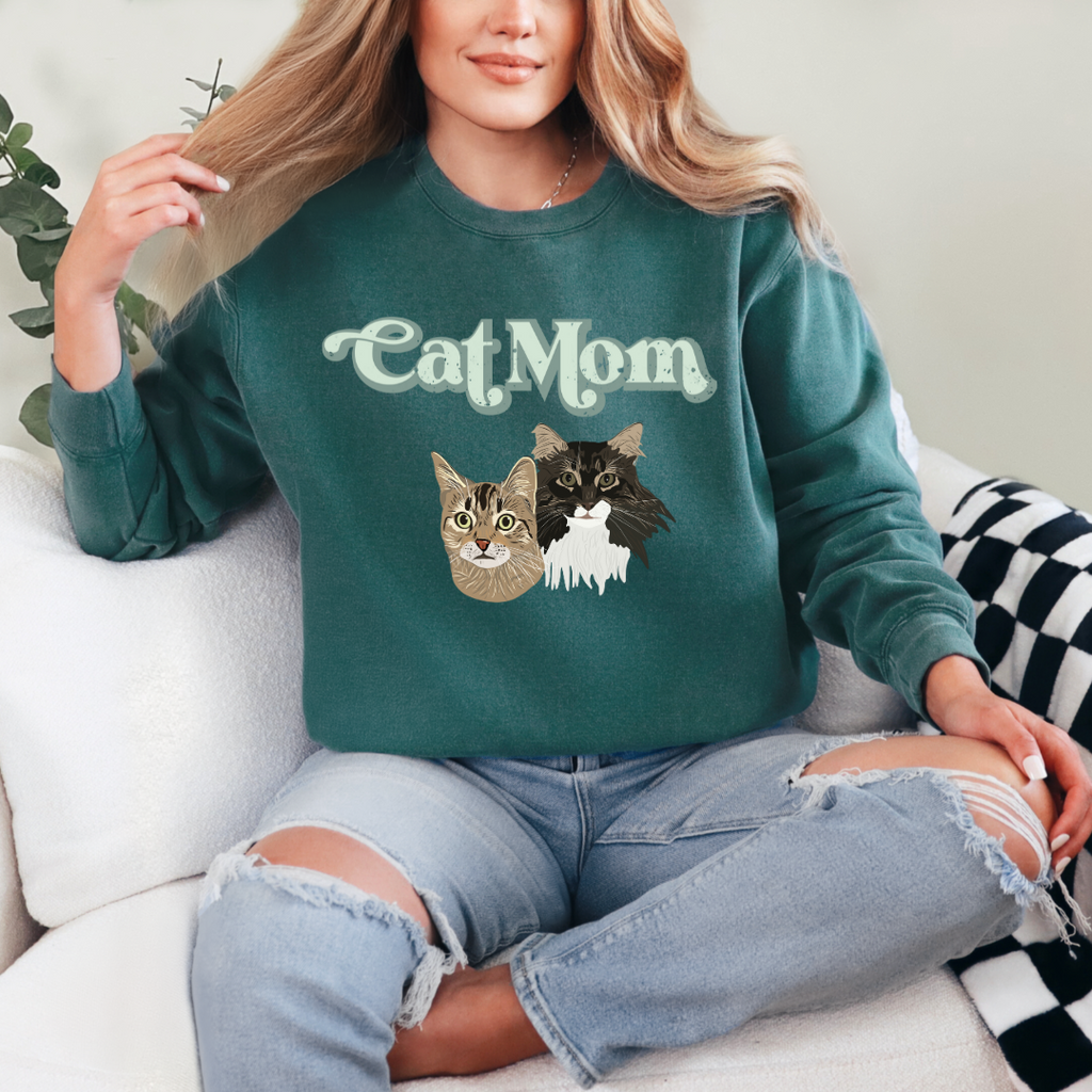 *CUSTOM* "Cat Mom" Hand-Drawn Pet Portrait Crewneck Sweater