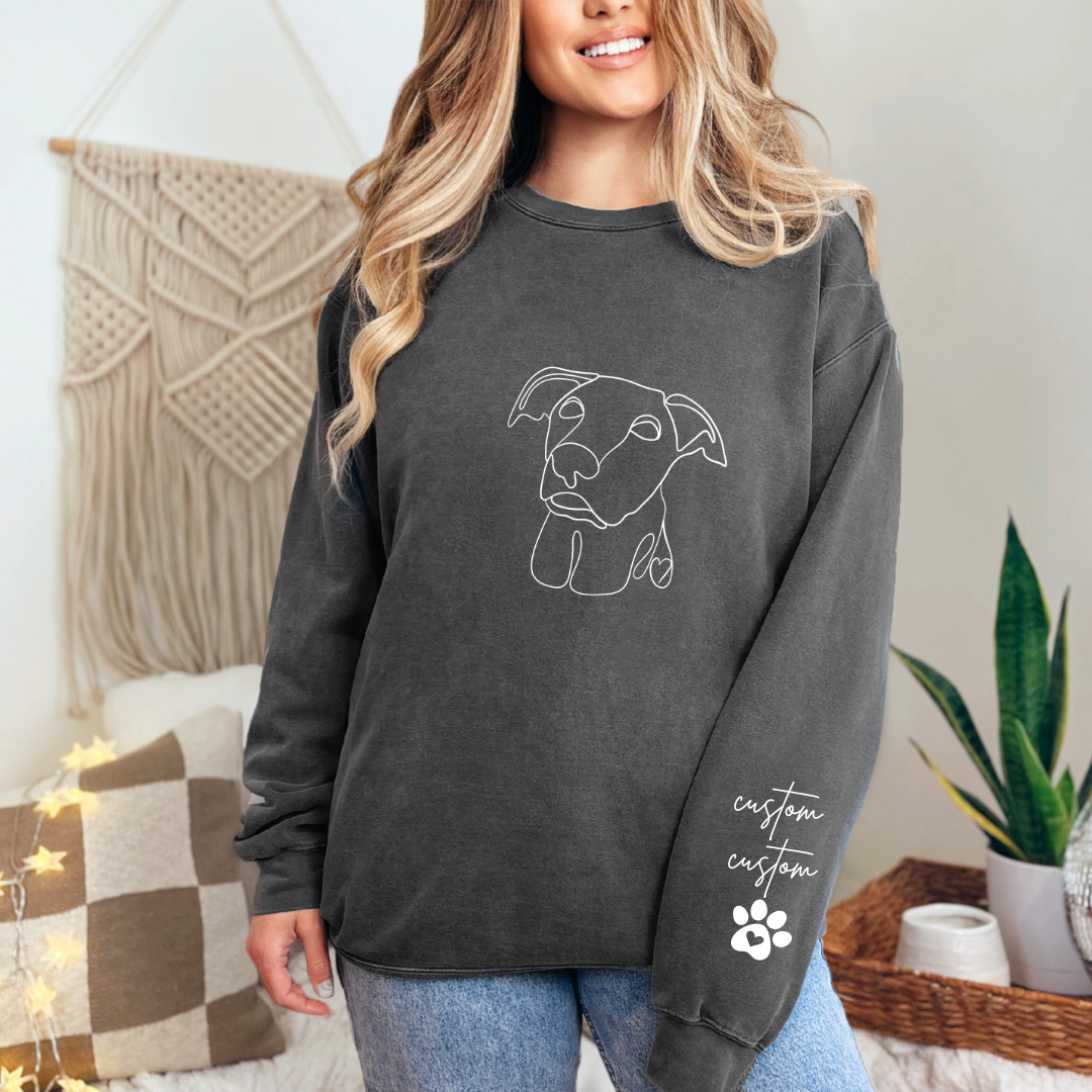 Custom Pet One Line drawing graphic crewneck Sweater( 1 pet)