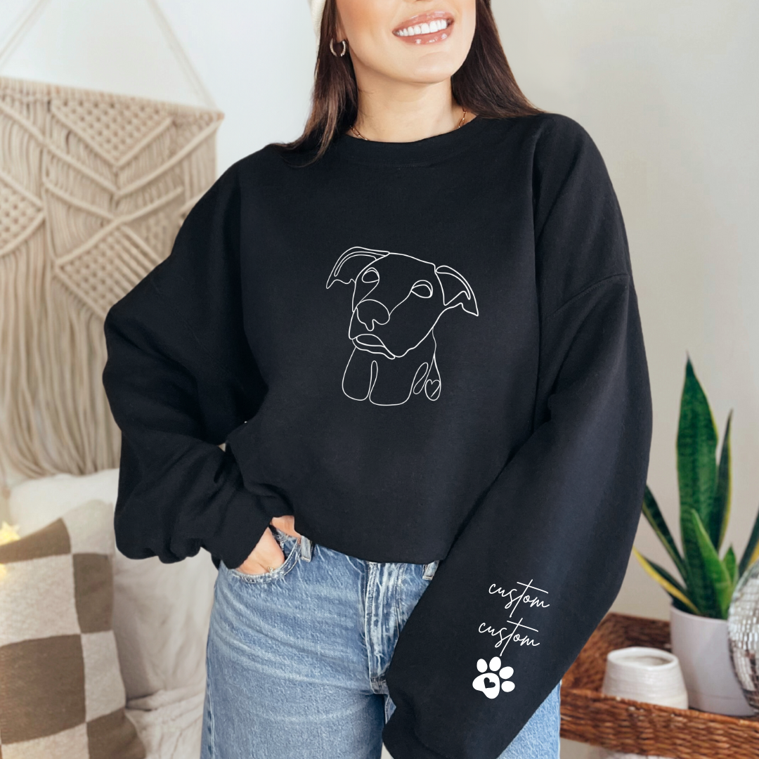 Custom Pet One Line drawing graphic crewneck Sweater( 1 pet)