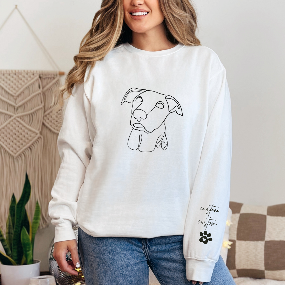 Custom Pet One Line drawing graphic crewneck Sweater( 1 pet)