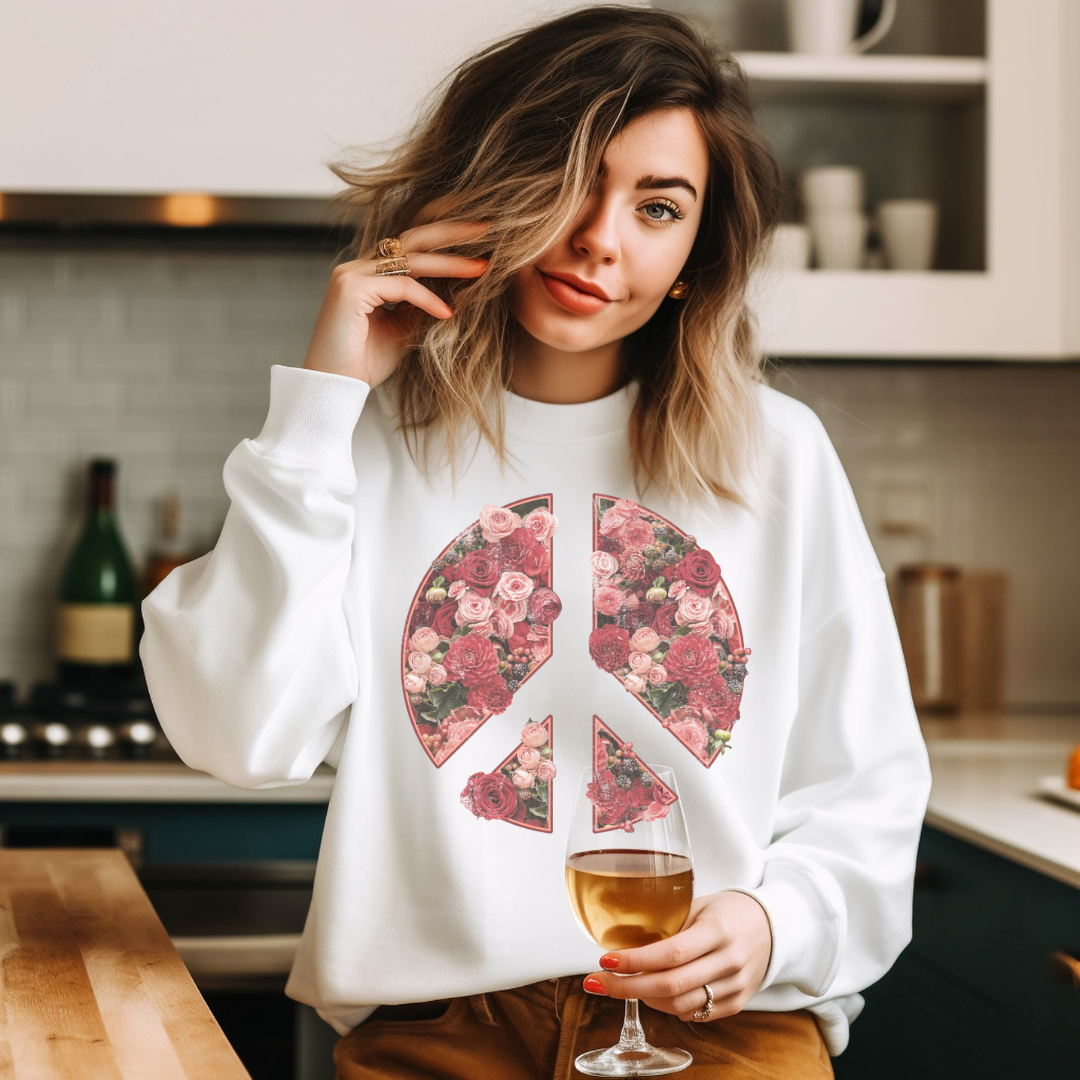 Floral peace sign graphic, Ladies Crewneck sweater