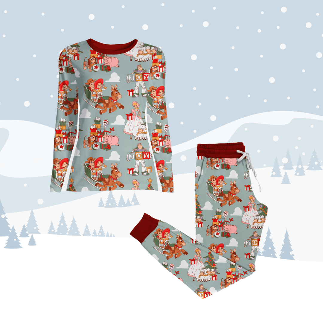 Holiday Toy Friends Print Women's Pajama Set Birdie and Bee