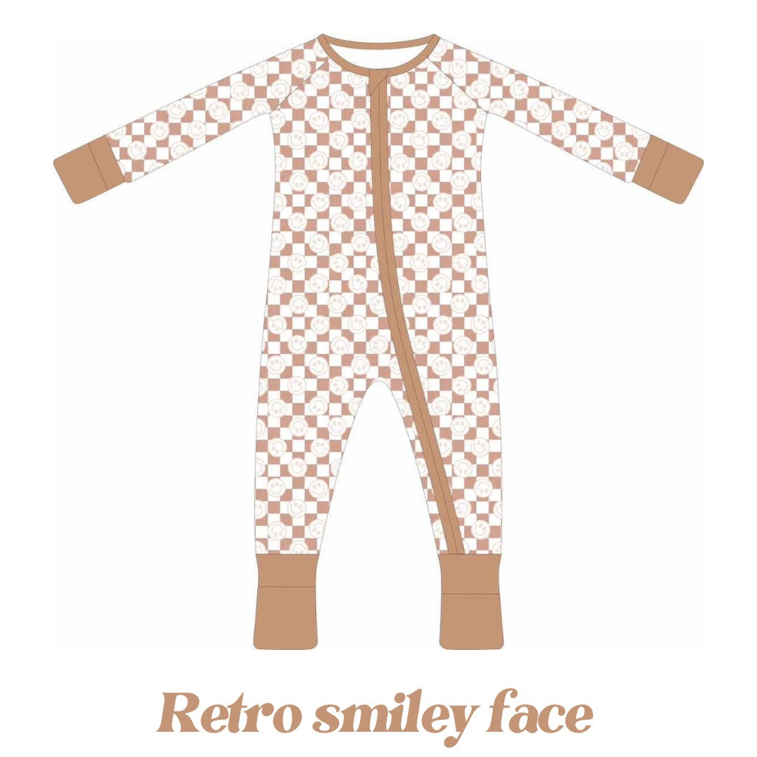 "Little Zips" Bamboo zippered Pajama Retro Smiley Print