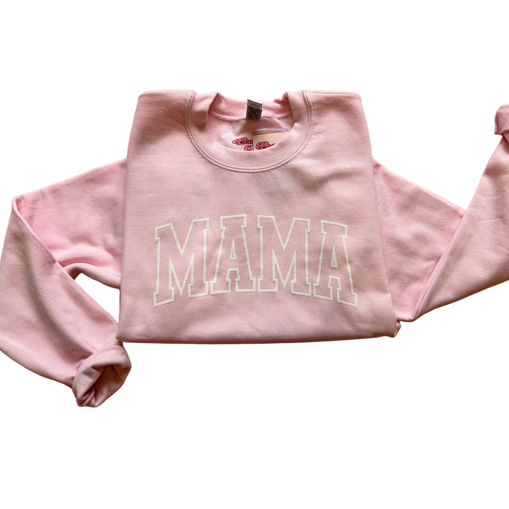 MAMA Varsity Style Puff Graphic Ladies Crewneck Sweater