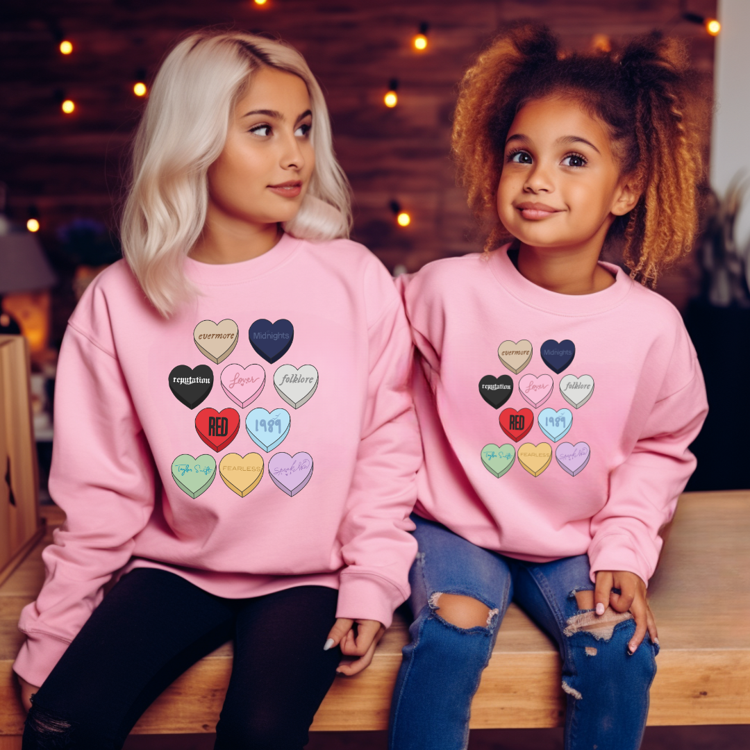 Swiftie Candy Heart Graphic Kids Crewneck Sweater