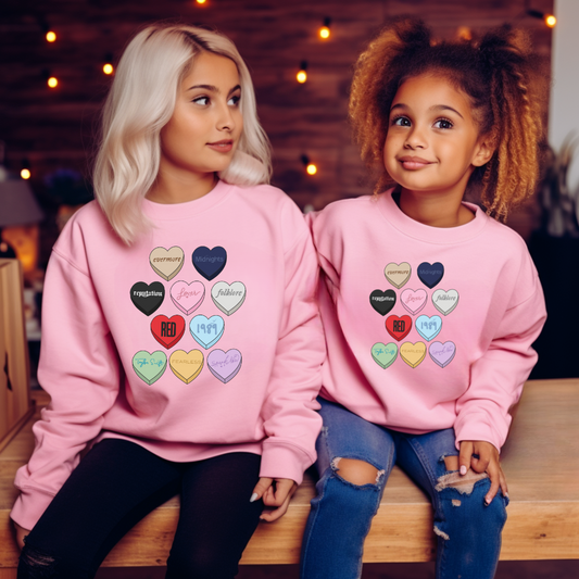 swiftie candy heart kids crewneck sweater