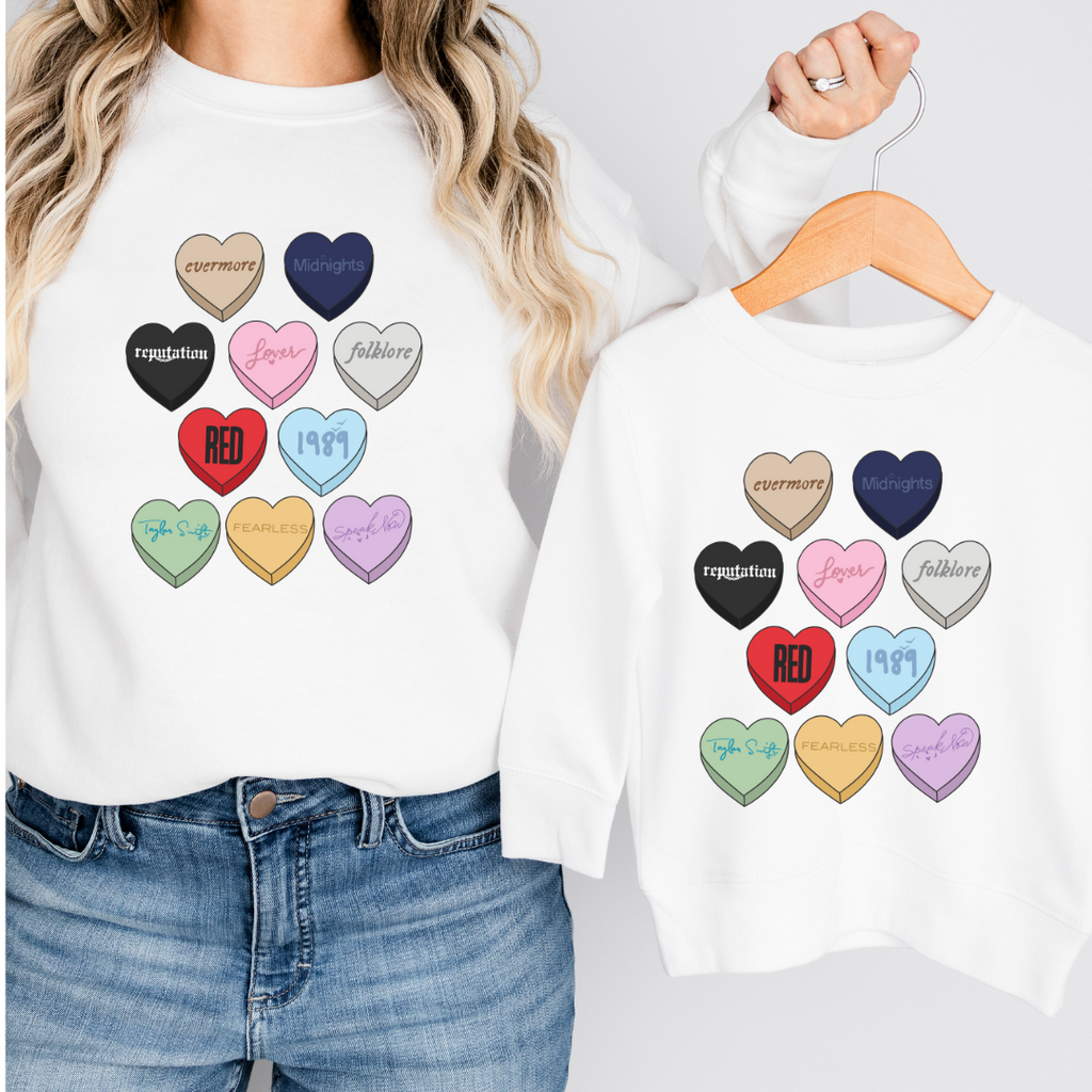 Swiftie Candy Heart Graphic Kids Crewneck Sweater