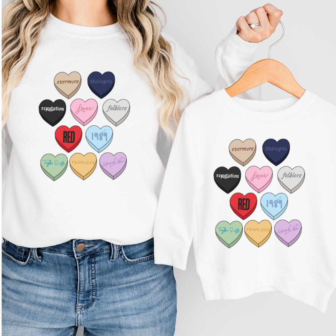 Swiftie Candy Heart Graphic Kids Crewneck Sweater
