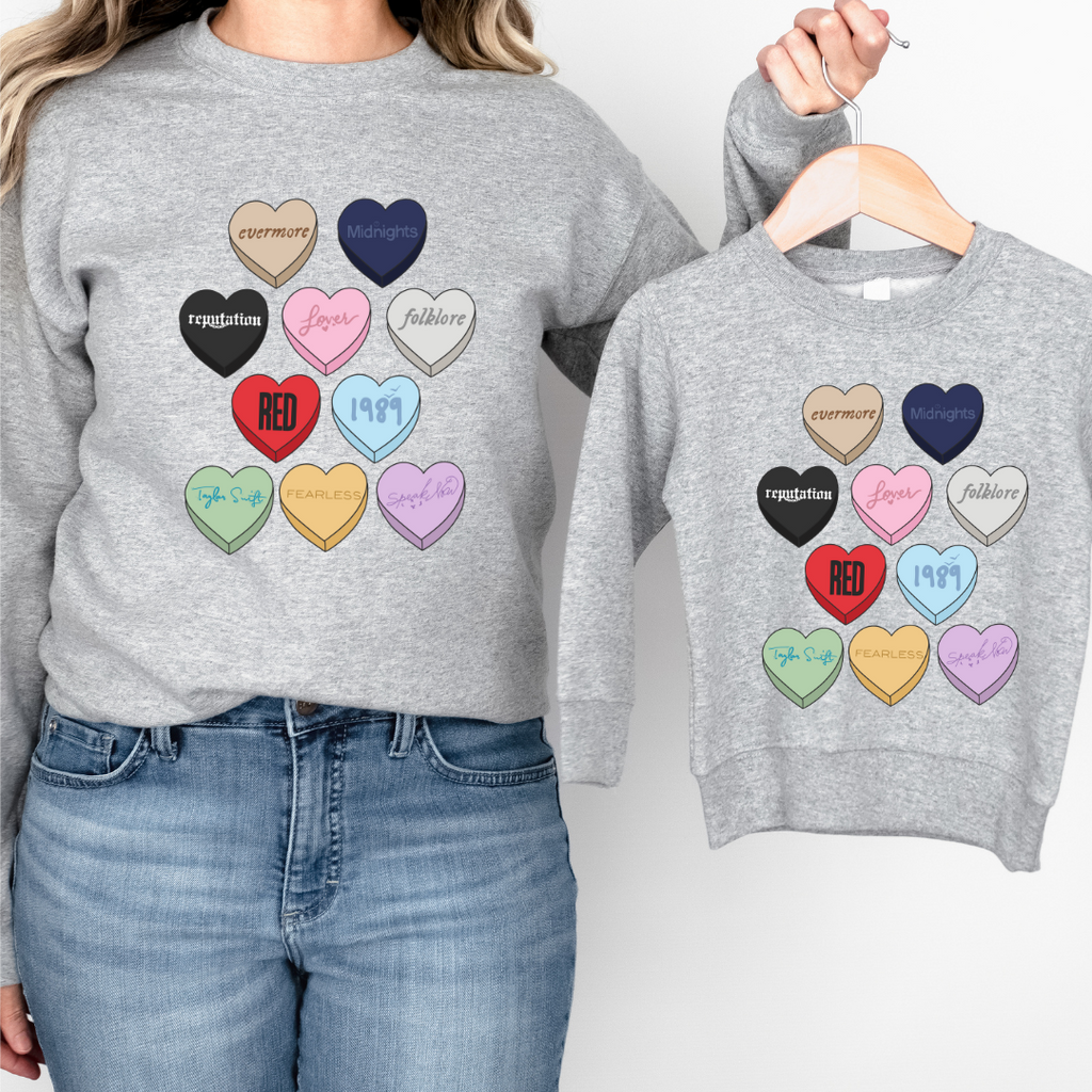 Swiftie Candy Heart Graphic Kids Crewneck Sweater