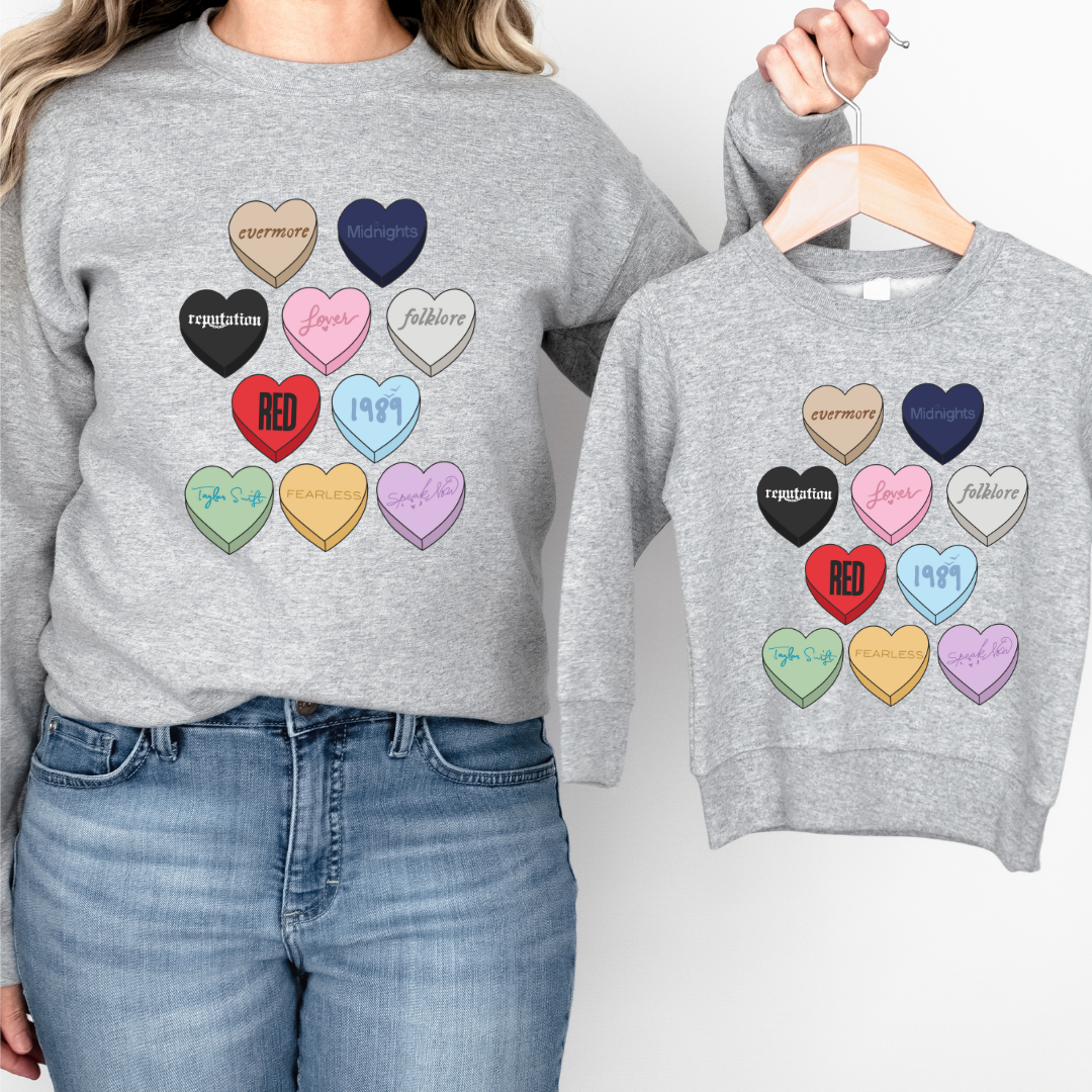 swiftie candy heart kids crewneck sweater