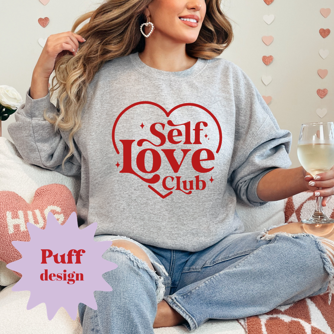 Self Love Club Red Puff Design Ladies Crewneck Sweater