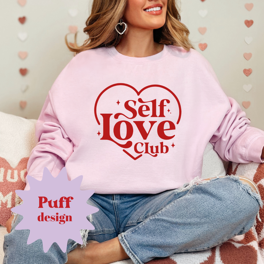 Self Love Club Red Puff Design Ladies Crewneck Sweater
