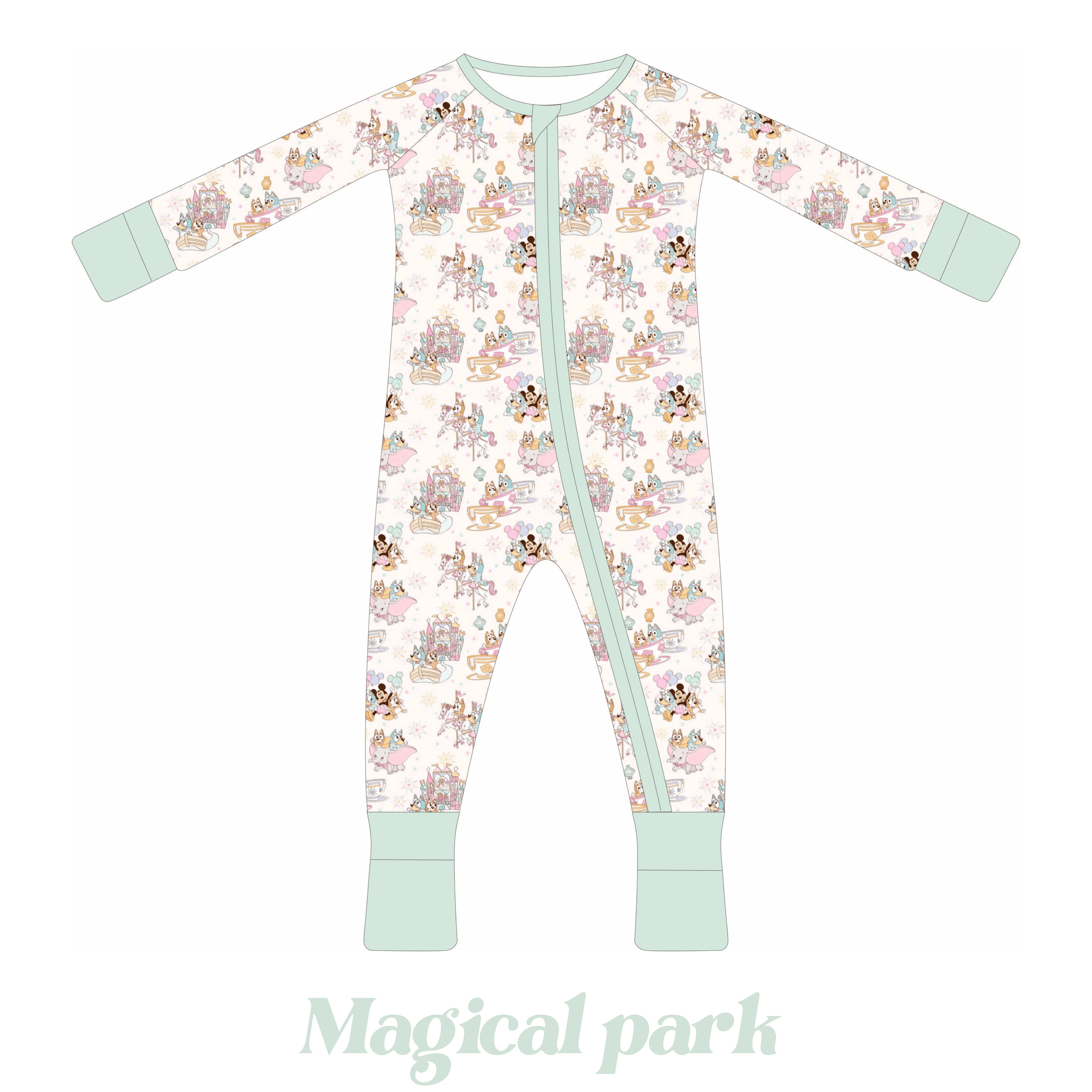 Magical Park Print Little Zips Bamboo Pajama Birdie and Bee