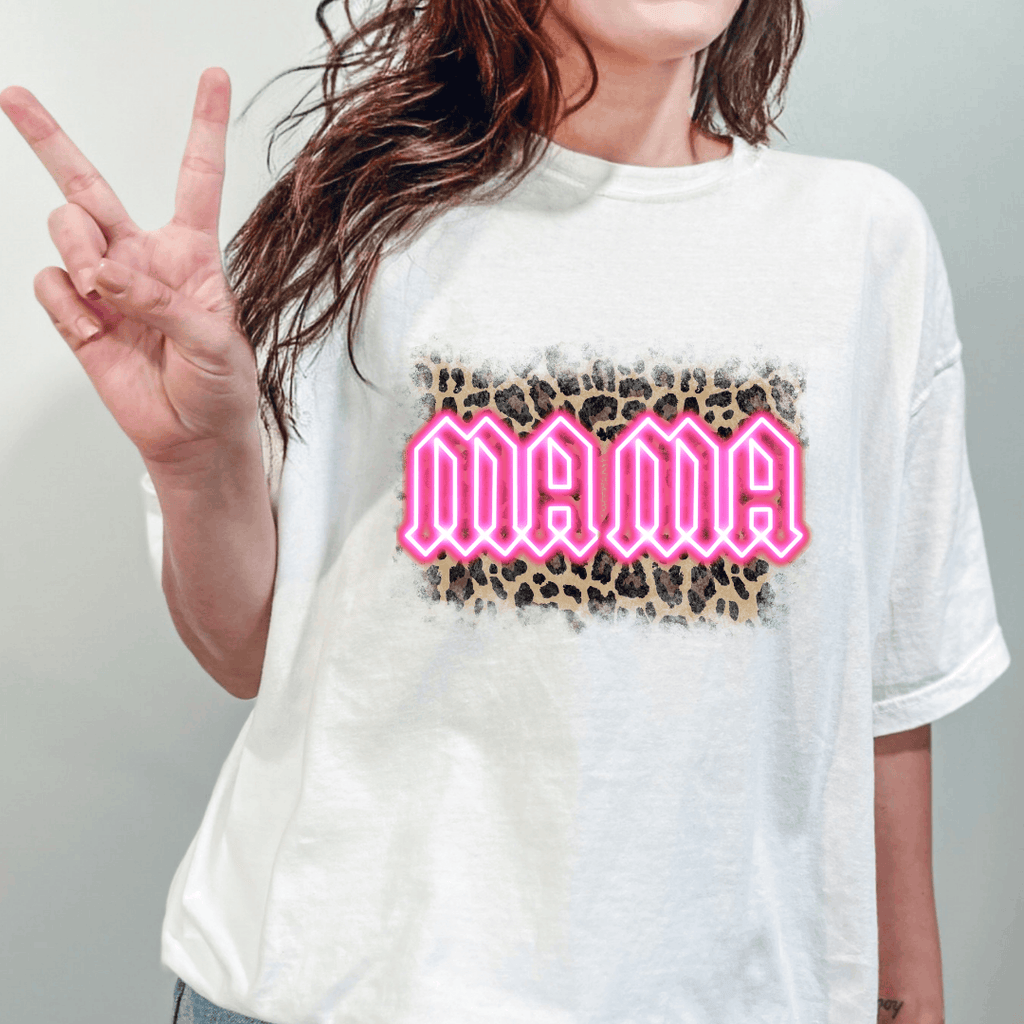 MAMA Neon and Leopard Print Graphic Ladies T-Shirt Birdie and Bee