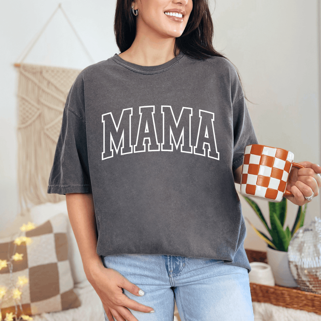 MAMA Varsity Style Puff Graphic Ladies T-Shirt Birdie and Bee