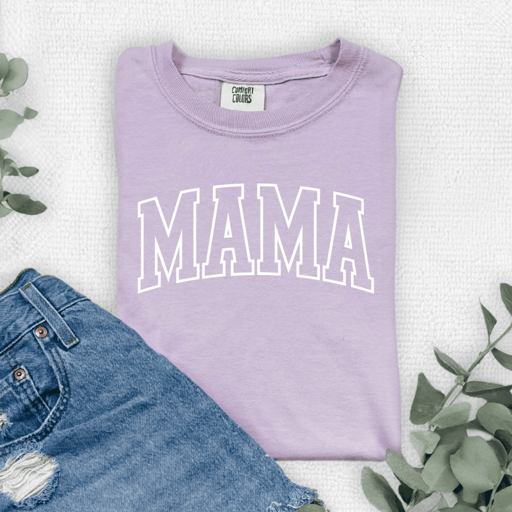 MAMA Varsity Style Puff Graphic Ladies T-Shirt Birdie and Bee