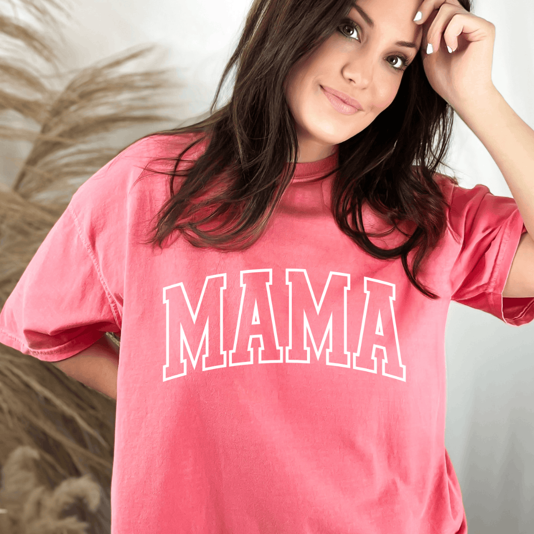 MAMA Varsity Style Puff Graphic Ladies T-Shirt Birdie and Bee