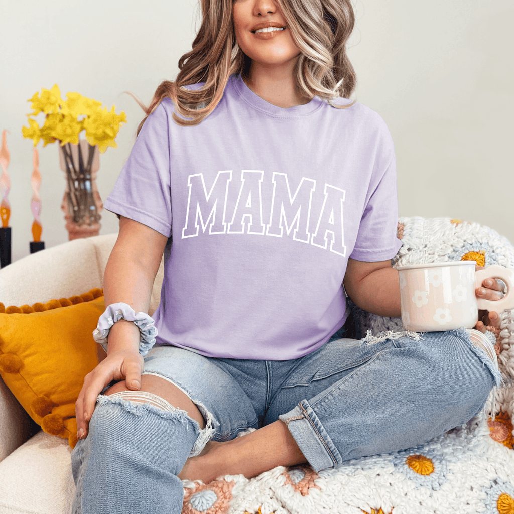 MAMA Varsity Style Puff Graphic Ladies T-Shirt Birdie and Bee