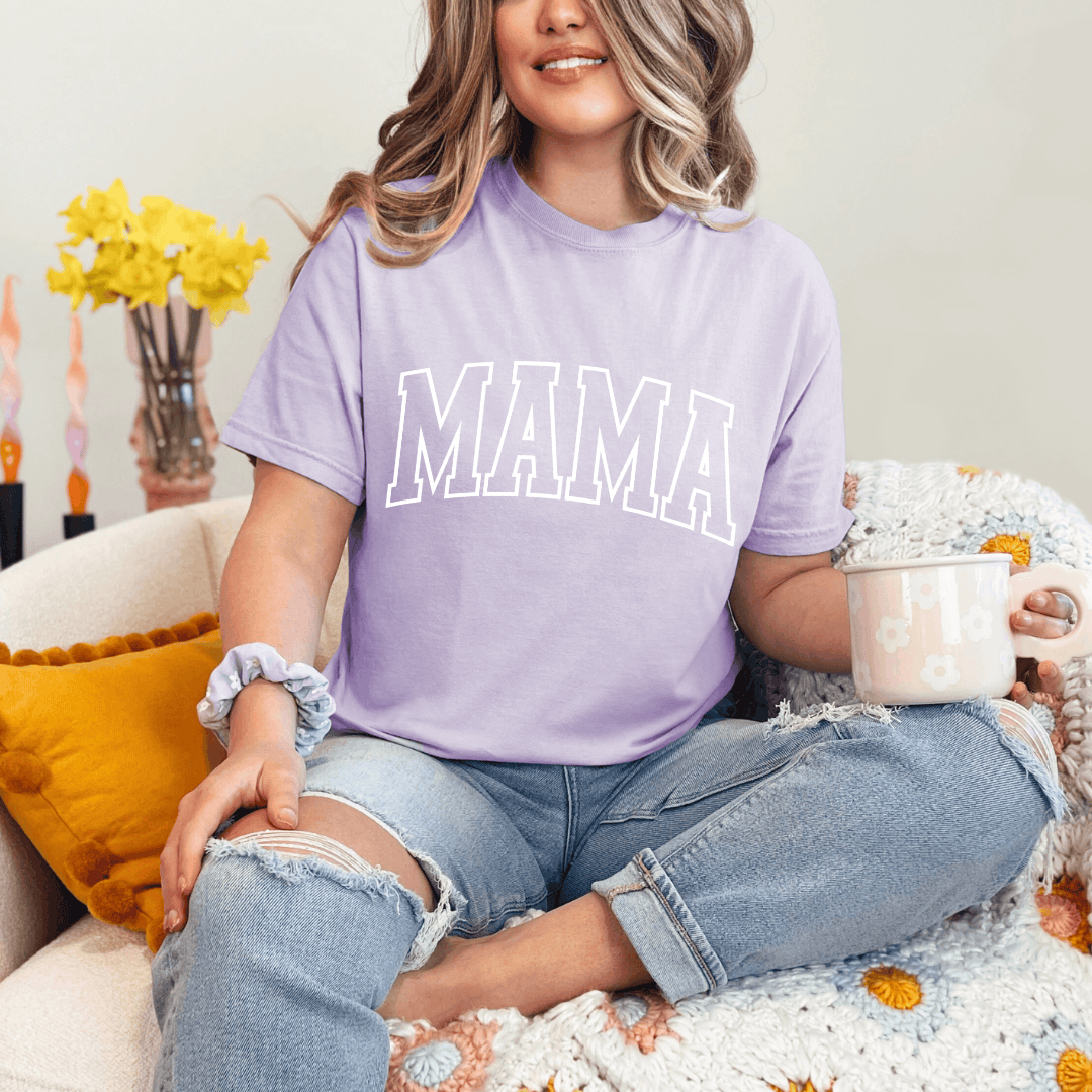 MAMA Varsity Style Puff Graphic Ladies T-Shirt Birdie and Bee