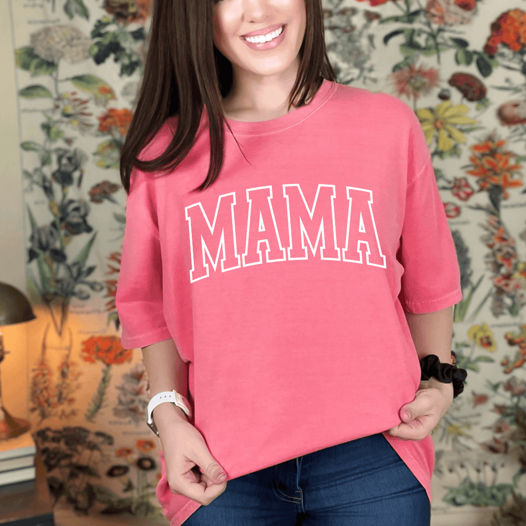 MAMA Varsity Style Puff Graphic Ladies T-Shirt Birdie and Bee