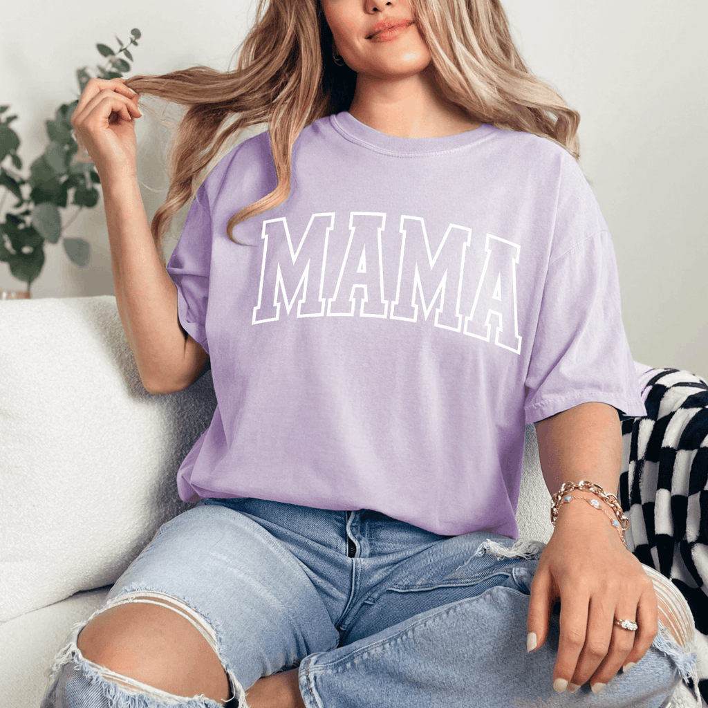 MAMA Varsity Style Puff Graphic Ladies T-Shirt Birdie and Bee