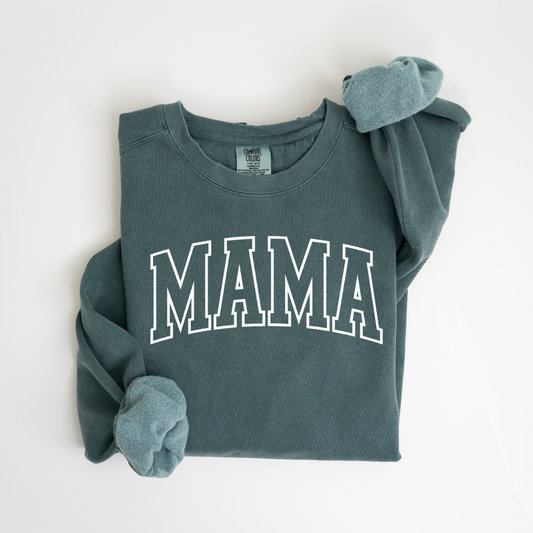 MAMA Varisty puff graphic Fall colours crewneck sweater