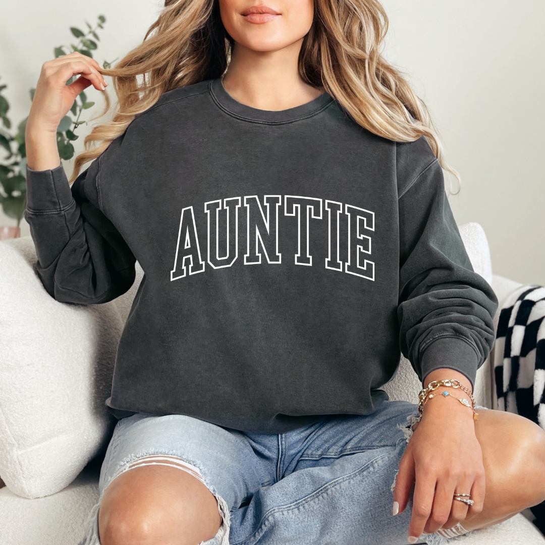 Auntie Varsity Puff Graphic Ladies Crewneck Sweater