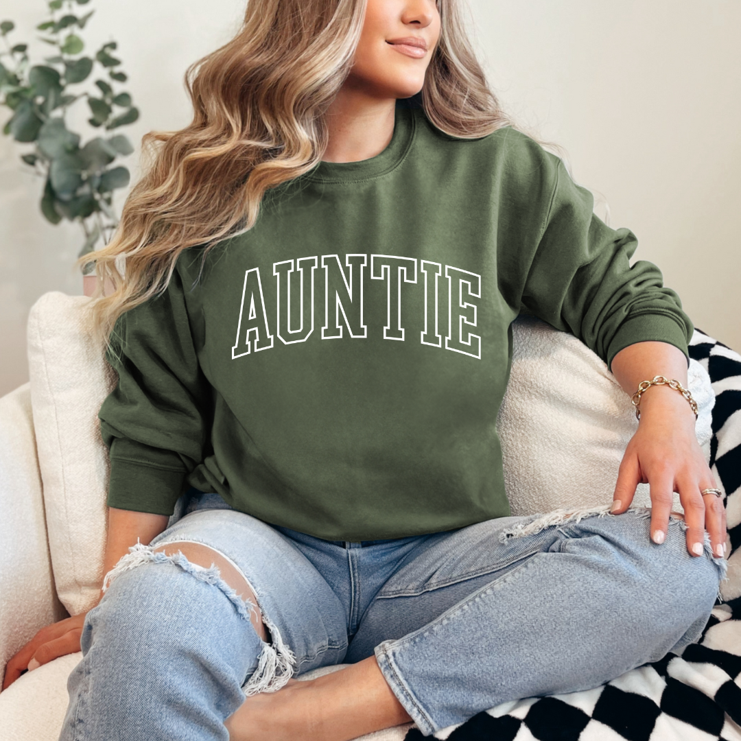 Auntie Varsity Puff Graphic Ladies Crewneck Sweater