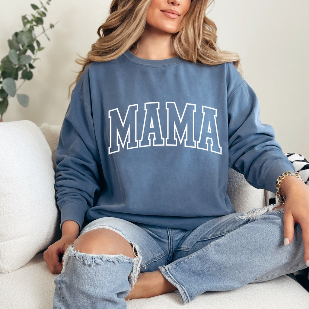 MAMA Varsity Style Puff Graphic Ladies Crewneck Sweater