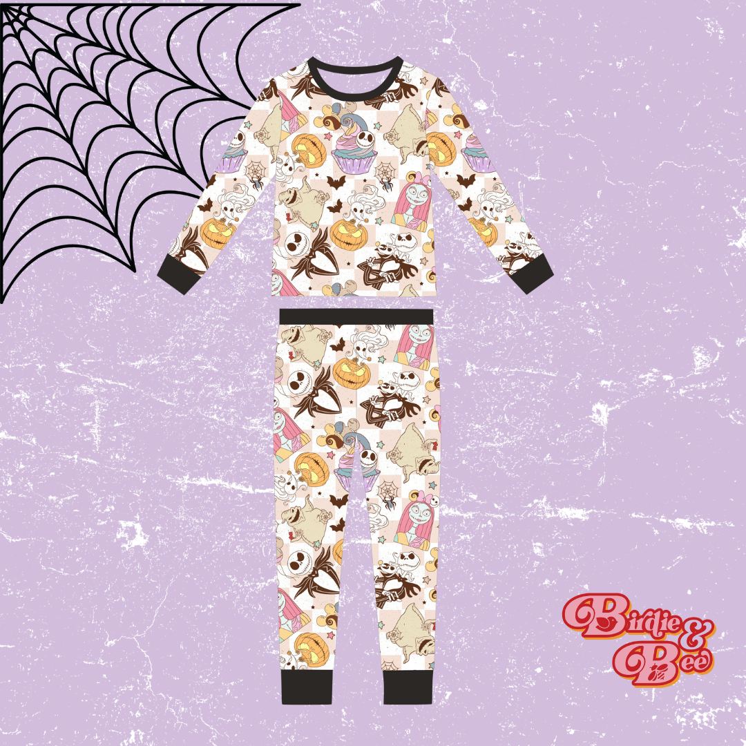Pumpkin King Print Kids Two-Piece Bamboo Long Sleeve Pajama Set Birdie and Bee