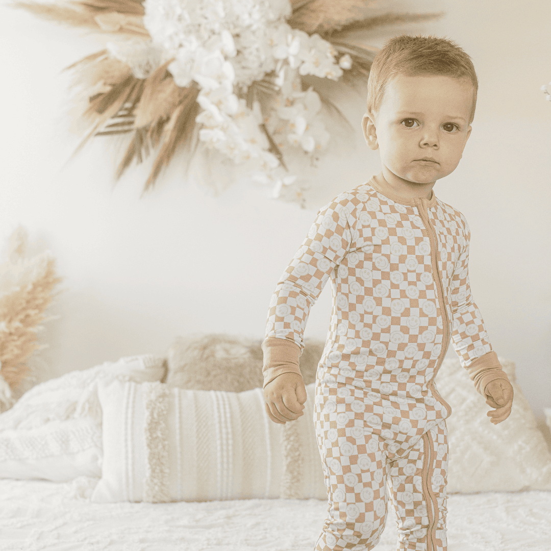 Retro Smiley Print Little Zips Bamboo Pajama Birdie and Bee