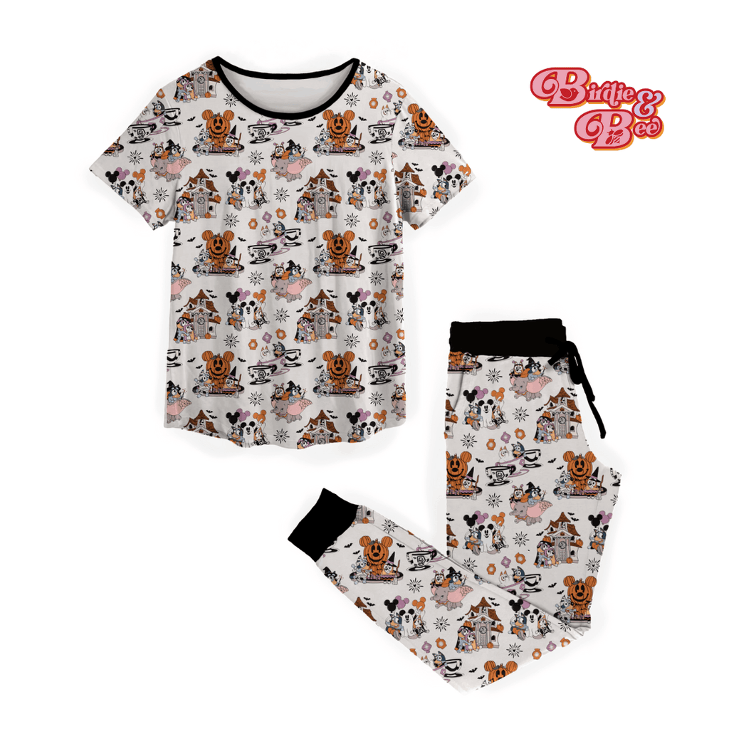 Spooky Sister Short Sleeve Top with Jogger Bottom Women's Pajama Set Birdie and Bee