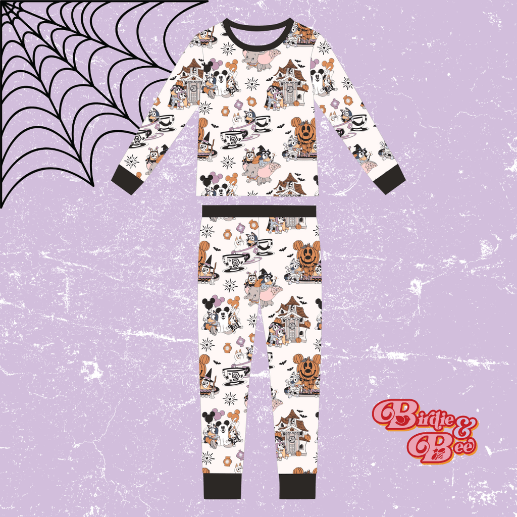 Spooky Sisters Kids Two-Piece Bamboo Long Sleeve Pajama Set Birdie and Bee