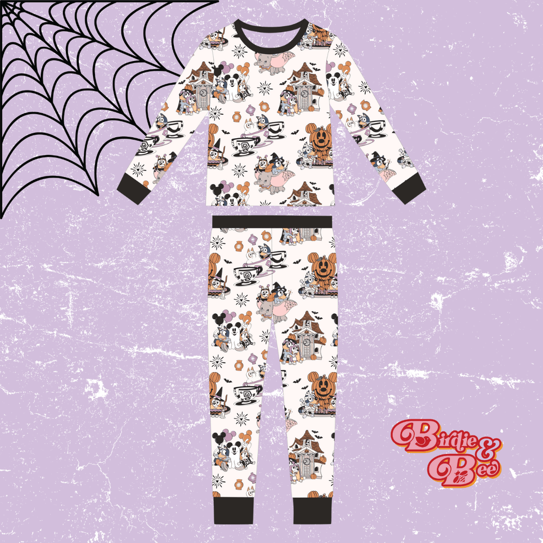 Spooky Sisters Kids Two-Piece Bamboo Long Sleeve Pajama Set Birdie and Bee